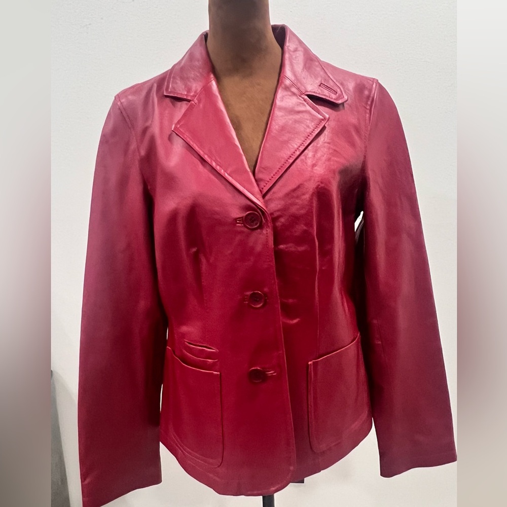 Chadwicks of Boston Women's Vibrant Red Leather Blazer